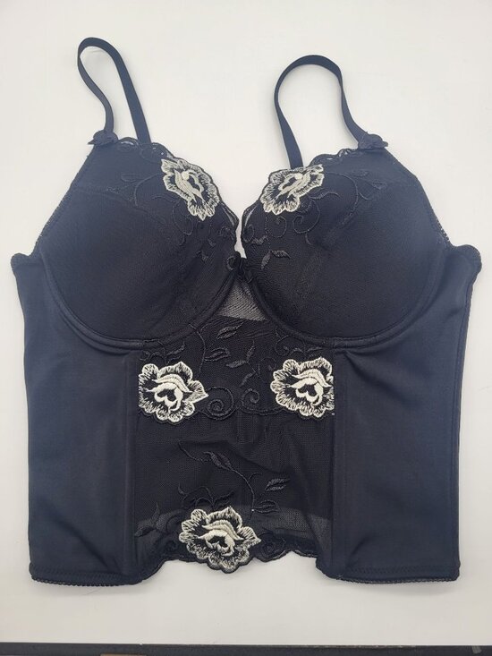 Donna L'Oren Other - Donna L'Oren Women's Bustier Black White Rose Embroidery Goth Boudoir